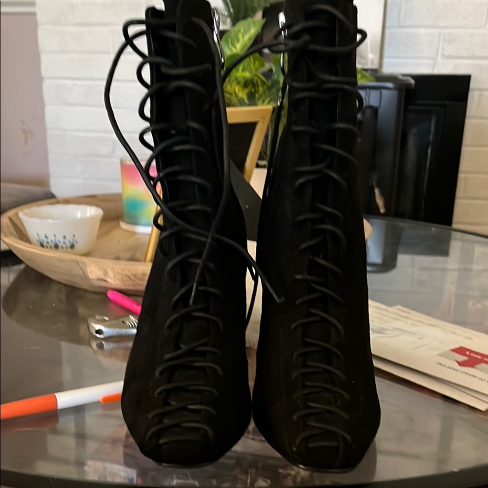 Gypsy Warrior Black Lace-Up Stiletto Boots